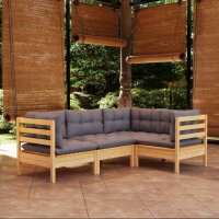 vidaXL 4-tlg. Garten-Lounge-Set mit Grauen Kissen Kiefernholz