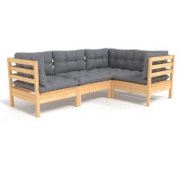 vidaXL 4-tlg. Garten-Lounge-Set mit Grauen Kissen Kiefernholz