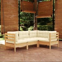 vidaXL 4-tlg. Garten-Lounge-Set mit Creme Kissen Kiefernholz