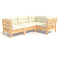 vidaXL 4-tlg. Garten-Lounge-Set mit Creme Kissen Kiefernholz