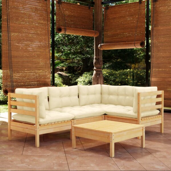 vidaXL 5-tlg. Garten-Lounge-Set mit Creme Kissen Kiefernholz