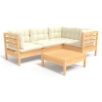 vidaXL 5-tlg. Garten-Lounge-Set mit Creme Kissen Kiefernholz