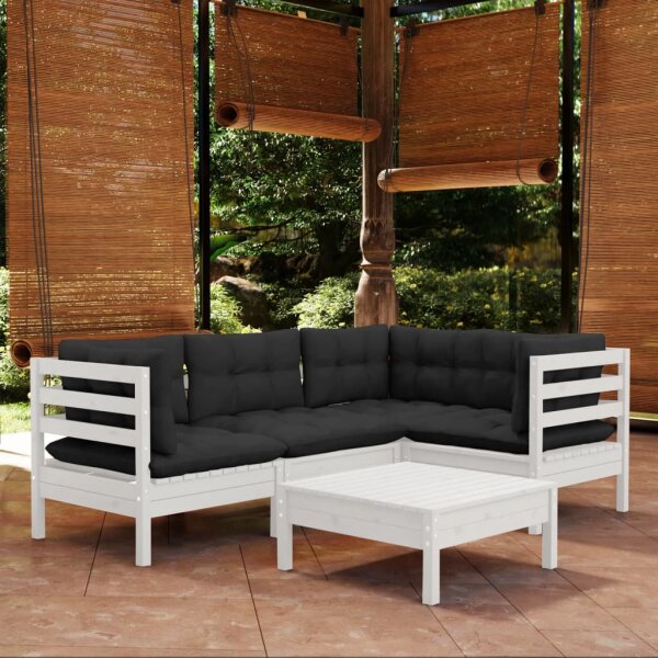 vidaXL 5-tlg. Garten-Lounge-Set mit Kissen Wei&szlig; Kiefernholz