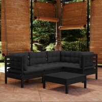 vidaXL 5-tlg. Garten-Lounge-Set mit Kissen Schwarz Kiefernholz