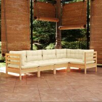 vidaXL 5-tlg. Garten-Lounge-Set mit Creme Kissen Kiefernholz