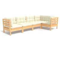 vidaXL 5-tlg. Garten-Lounge-Set mit Creme Kissen Kiefernholz