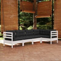 vidaXL 5-tlg. Garten-Lounge-Set mit Kissen Wei&szlig; Kiefernholz