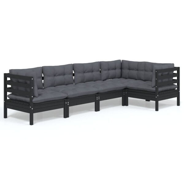 vidaXL 5-tlg. Garten-Lounge-Set mit Kissen Schwarz Kiefernholz