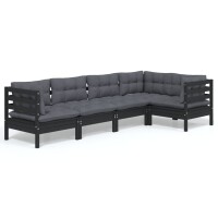 vidaXL 5-tlg. Garten-Lounge-Set mit Kissen Schwarz...