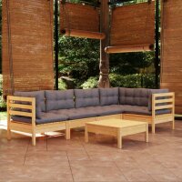 vidaXL 6-tlg. Garten-Lounge-Set mit Grauen Kissen...