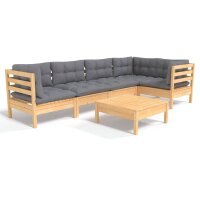 vidaXL 6-tlg. Garten-Lounge-Set mit Grauen Kissen...