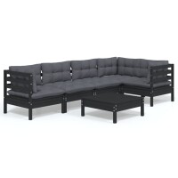 vidaXL 6-tlg. Garten-Lounge-Set mit Kissen Schwarz...