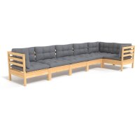 vidaXL 6-tlg. Garten-Lounge-Set mit Grauen Kissen...