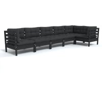 vidaXL 6-tlg. Garten-Lounge-Set mit Kissen Schwarz...