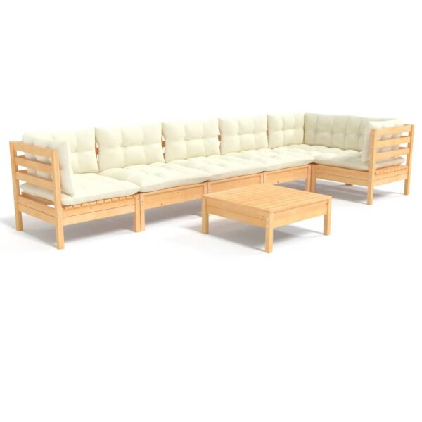 vidaXL 7-tlg. Garten-Lounge-Set mit Creme Kissen Kiefernholz