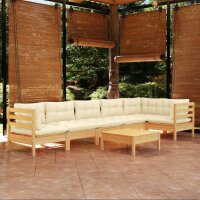 vidaXL 7-tlg. Garten-Lounge-Set mit Creme Kissen Kiefernholz