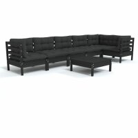 vidaXL 7-tlg. Garten-Lounge-Set mit Kissen Schwarz Kiefernholz