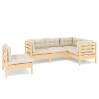 vidaXL 5-tlg. Garten-Lounge-Set mit Creme Kissen Kiefernholz