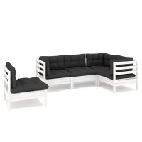 vidaXL 5-tlg. Garten-Lounge-Set mit Kissen Wei&szlig; Kiefernholz