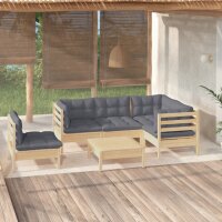 vidaXL 6-tlg. Garten-Lounge-Set mit Grauen Kissen...