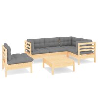 vidaXL 6-tlg. Garten-Lounge-Set mit Grauen Kissen...