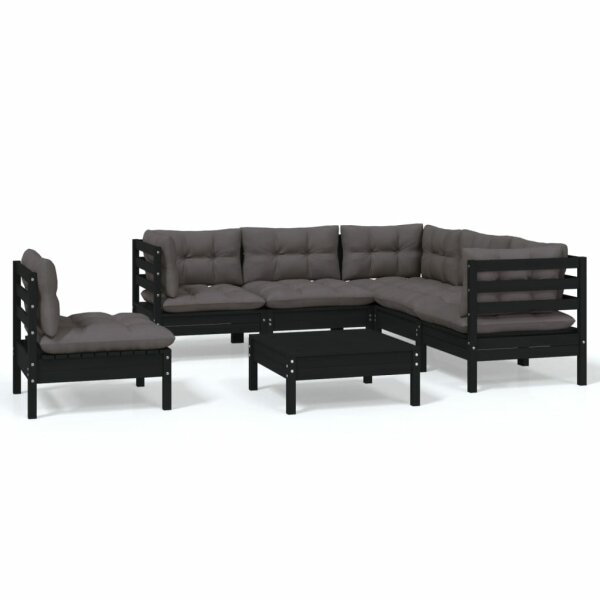 vidaXL 6-tlg. Garten-Lounge-Set mit Kissen Schwarz Kiefernholz