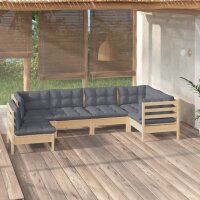 vidaXL 6-tlg. Garten-Lounge-Set mit Grauen Kissen...