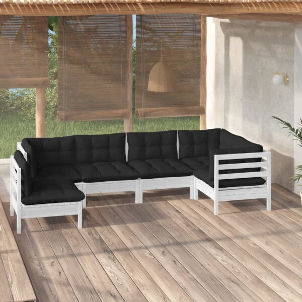 vidaXL 6-tlg. Garten-Lounge-Set mit Kissen Wei&szlig; Kiefernholz