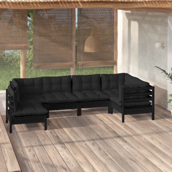 vidaXL 6-tlg. Garten-Lounge-Set mit Kissen Schwarz Kiefernholz