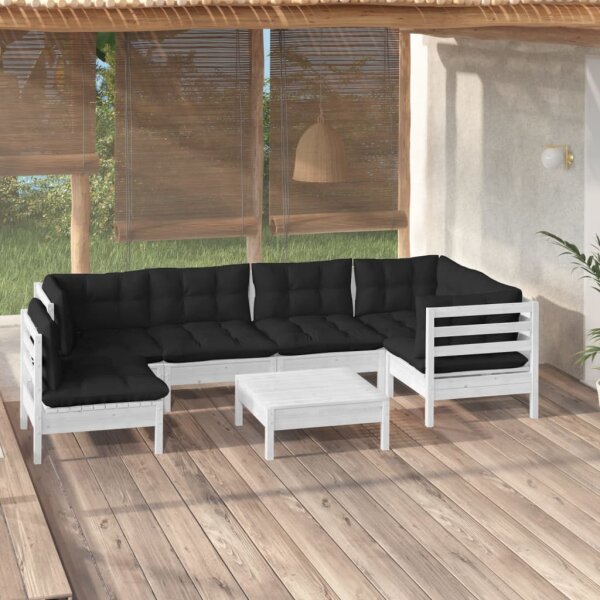 vidaXL 7-tlg. Garten-Lounge-Set mit Kissen Wei&szlig; Kiefernholz