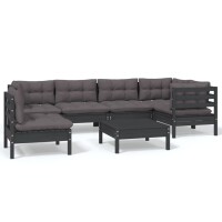 vidaXL 7-tlg. Garten-Lounge-Set mit Kissen Schwarz Kiefernholz