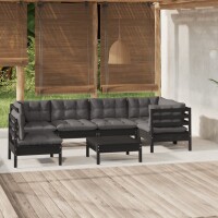 vidaXL 7-tlg. Garten-Lounge-Set mit Kissen Schwarz Kiefernholz