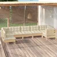 vidaXL 7-tlg. Garten-Lounge-Set mit Creme Kissen Kiefernholz