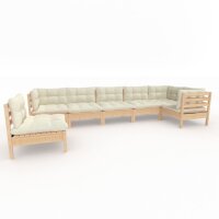 vidaXL 7-tlg. Garten-Lounge-Set mit Creme Kissen Kiefernholz