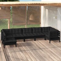 vidaXL 7-tlg. Garten-Lounge-Set mit Kissen Schwarz Kiefernholz