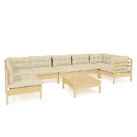 vidaXL 8-tlg. Garten-Lounge-Set mit Creme Kissen Kiefernholz