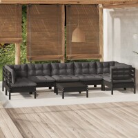 vidaXL 8-tlg. Garten-Lounge-Set mit Kissen Schwarz Kiefernholz