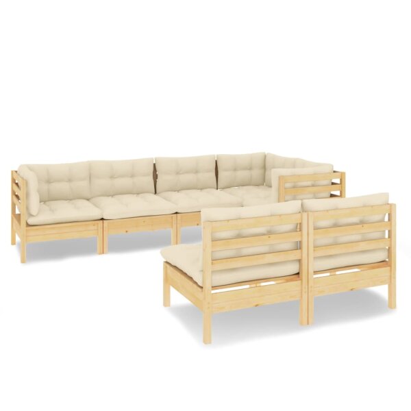 vidaXL 7-tlg. Garten-Lounge-Set mit Creme Kissen Massivholz Kiefer