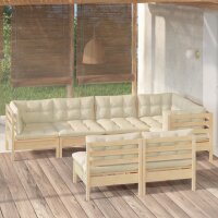 vidaXL 7-tlg. Garten-Lounge-Set mit Creme Kissen...