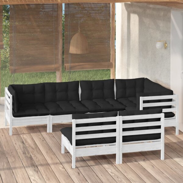 vidaXL 7-tlg. Garten-Lounge-Set mit Kissen Wei&szlig; Kiefer Massivholz