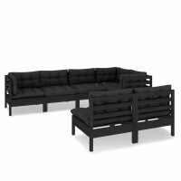 vidaXL 7-tlg. Garten-Lounge-Set mit Kissen Schwarz Kiefer Massivholz