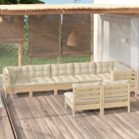 vidaXL 8-tlg. Garten-Lounge-Set mit Creme Kissen Massivholz Kiefer