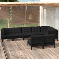 vidaXL 8-tlg. Garten-Lounge-Set mit Kissen Schwarz Massivholz Kiefer