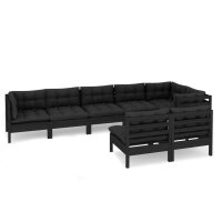 vidaXL 8-tlg. Garten-Lounge-Set mit Kissen Schwarz Massivholz Kiefer