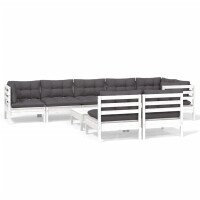 vidaXL 9-tlg. Garten-Lounge-Set mit Kissen Wei&szlig; Kiefer Massivholz