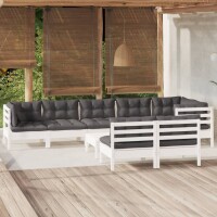 vidaXL 9-tlg. Garten-Lounge-Set mit Kissen Wei&szlig; Kiefer Massivholz