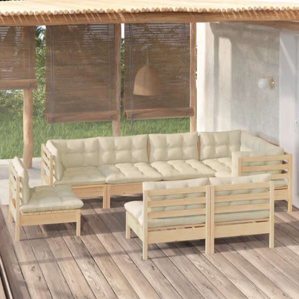 vidaXL 8-tlg. Garten-Lounge-Set mit Creme Kissen Massivholz Kiefer