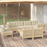 vidaXL 9-tlg. Garten-Lounge-Set mit Creme Kissen Massivholz Kiefer