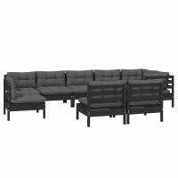 vidaXL 9-tlg. Garten-Lounge-Set mit Kissen Schwarz Massivholz Kiefer