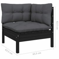 vidaXL 9-tlg. Garten-Lounge-Set mit Kissen Schwarz Massivholz Kiefer